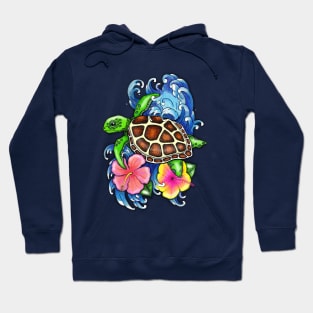 Tropical Sea Turtle and Hibiscus Hoodie